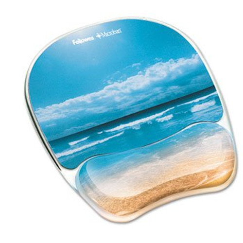 fellowes Gel Mouse Pad w Wrist Rest  Photo  7 7 8 x 9 1 4  Sandy Beach