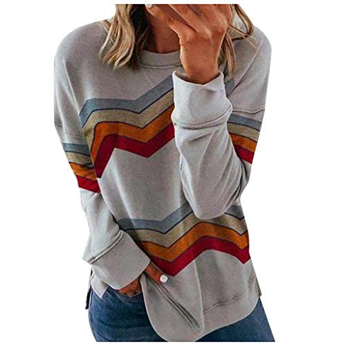 Meikosks Women s Color Block Printed T Shirt Long Sleeve O Neck Blouses Plus Size Casual Tops Gray