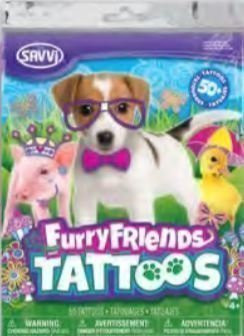 Savvi Furry Friends Tattoos ~ Adorable Animals  2013  Over 50 Temporary Tattoos