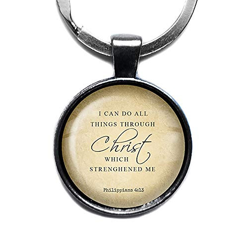 Philippians 4 13 All Things Through Christ King James Version KJV Bible Silver Keychain Keyring