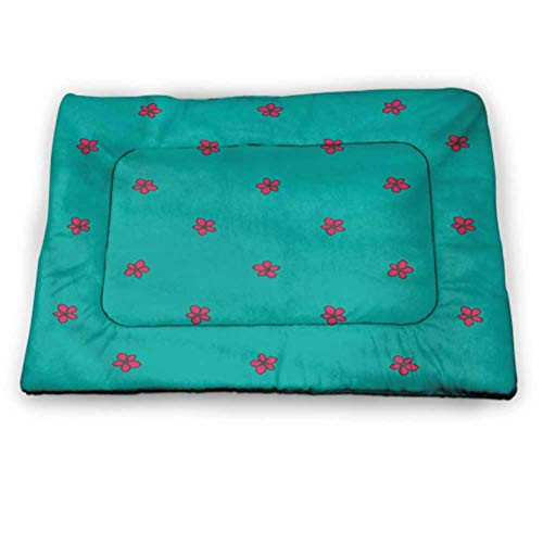DayDayFun Teal Pet Sleeping Mat Hand Drawn Pink Wild Flowers Pattern on Teal Background Flora Theme Nature Inspired Easy-to-Clean Pet Mat Teal Hot Pink Size 18 inchx12 inch