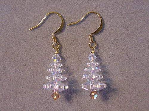 Gold Swarovski Crystal Christmas Tree Earrings gold plated Crystal AB Christmas Jewelry Gold Swarovski Crystal Christmas Tree Earrings gold plated Crystal AB Christmas Jewelry