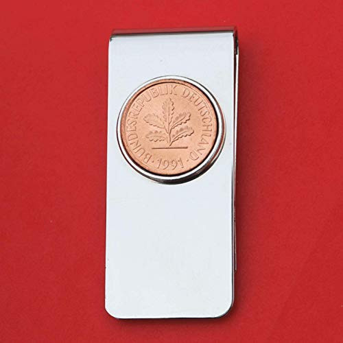 1991 Germany 2 Pfennig BU Uncirculated Coin Solid Brass Money Clip New - Five Oak Leaves