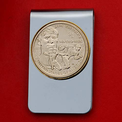 US 2018 Sacagawea Dollar BU Uncirculated Coin Stainless Steel Gold Silver Two Tone Money Clip NEW - Jim Thorpe US 2018 Sacagawea Dollar BU Uncirculated Coin Stainless Steel Gold Silver Two Tone Money Clip NEW - Jim Thorpe