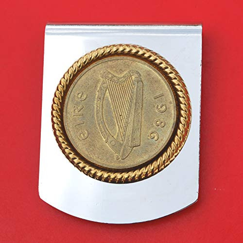 1986 Ireland Irish 20 Pence Harp Coin Stainless Steel Large Money Clip NEW - Wide Design
