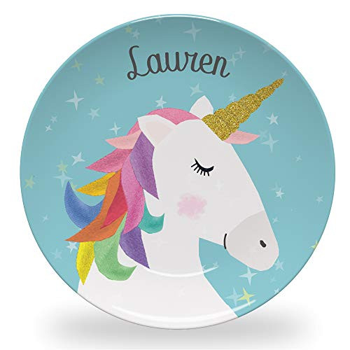 Tiny Expressions - Personalized Unicorn Plate for Girls with Customized Name and Colorful Design   BPA Free   Dishwasher Safe