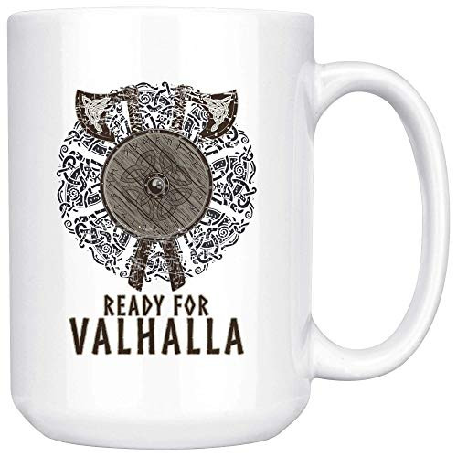Assassin s Creed Valhalla Mug Ready for Valhalla Vikings Shied Axes Runes White Ceramic Coffee Mug Tea Cup  15 oz