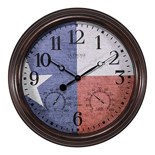 La Crosse Technology La Crosse Clock 404-3015TXS 15 Inch Indoor Outdoor TX Flag Clock with Temperature and Humidity