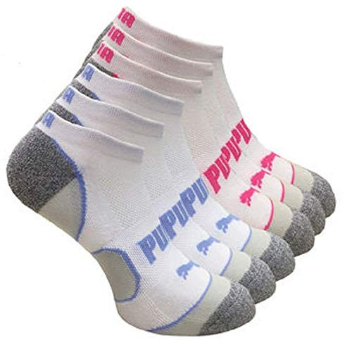 Puma Ladies  No-Show Sock 6-pair White Pink Blue Shoe Size 5-9.5  White Pink - White Blue