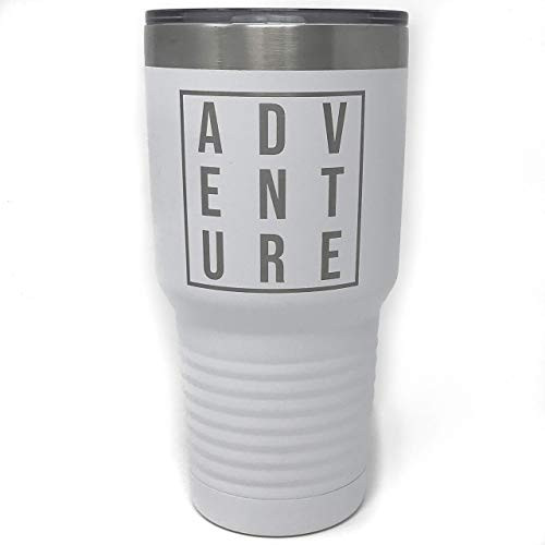 Adventure Tumbler - Gifts for Campers Hikers - Coffee Travel Mug - White 30 oz