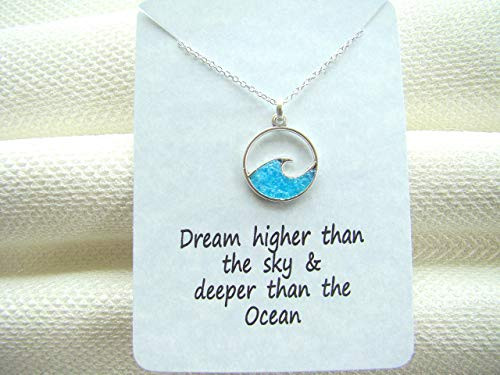Aqua Druzy Glass Wave Necklace  Dream higher than the sky and deeper than the Ocean pendant  Blue Wave Pendant  Gift for Her  Inspiration  Graduation  Sand and Surf Jewelry  Little Gift of Kindness