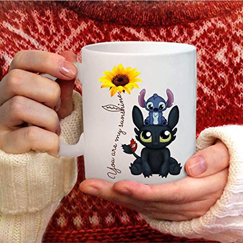 Toothless And Stitch You Are My Sunshine Mug Black Ceramic Coffee Tea Cup- 11 Oz Coffee Mugs Mug With Handle  Insulated Ceramic Reusable Coffee Cup  Coffee Travel Mug