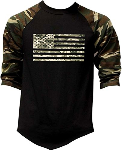 Interstate Apparel Inc Men s Digital Camo Flag US Army Tee Black Camo Raglan Baseball T-Shirt Medium Black Camo
