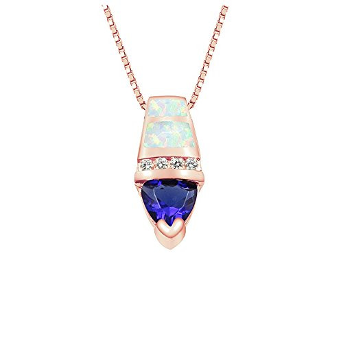 Sinlifu Created Opal 18k Pendant Necklace Rose Gold Pendant Necklace 18"(Rose Gold)