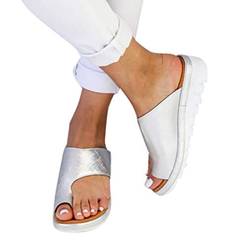 AOKASII Sandals for Women Dressy Fashion Comfy Platform Sandal Comfortable Shoes Summer Beach Travel Flip Flops Silver