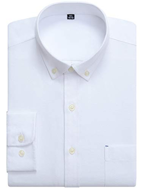 J.VER Men's Casual Oxford Dress Shirt Long Sleeve Regular Fit Cotton Button Down Shirt - Color:White, Size:Small