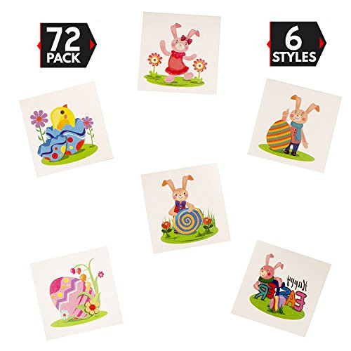 72 Pack 2" Assorted Easter Theme Temporary Tattoos - Easter Bunny Easter Egg Design - Easter Party Favors