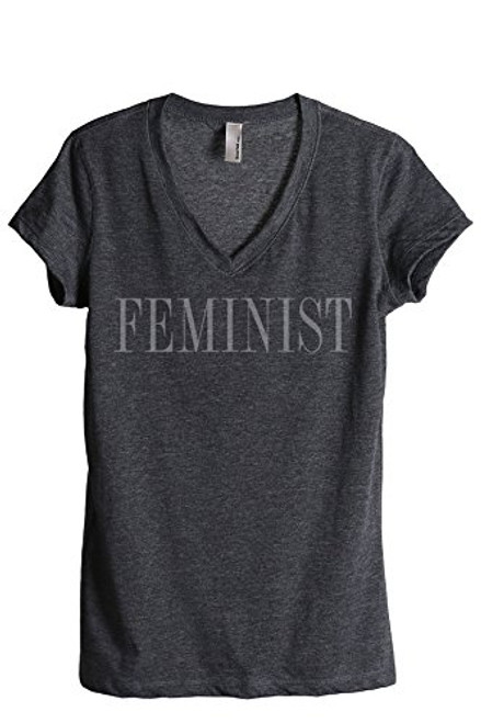 Thread Tank Feminist Women s Fashion Relaxed V-Neck T-Shirt Tee Charcoal Medium
