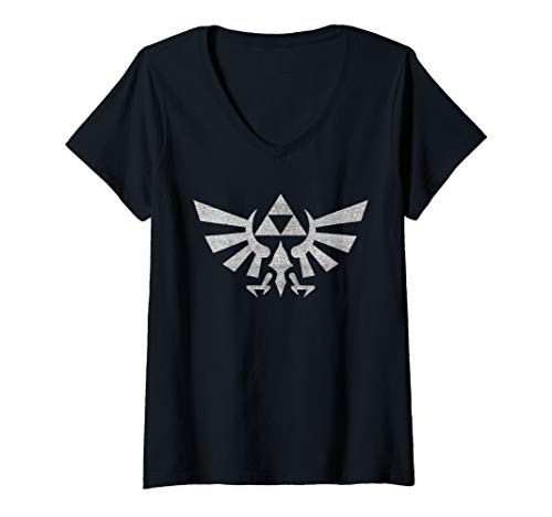 Womens Legend of Zelda Hyrule Crest Cracked Triforce V-Neck T-Shirt
