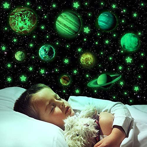 VIMOO Solar System Wall Stickers Glow in The Dark Sun with Planets Stars Glowing Ceiling Decals for Bedroom Living Room Shining Space Decoration Kids Girls Boys Solar System