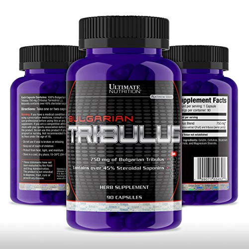 Ultimate Nutrition Tribulus Terrestris for Men - Testosterone Booster and Estrogen Blocker  Ultra Potent 45 percent Steroidal Saponins  Natural Endurance  Strength  and Stamina Booster  750mg  90 Capsules