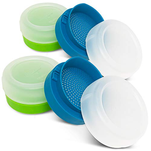 Masontops Kefir Caps - Wide Mouth Mason Jar Lids - Live Culture Grains Strainer - Home Fermentation Starter Kit - 4 Pack