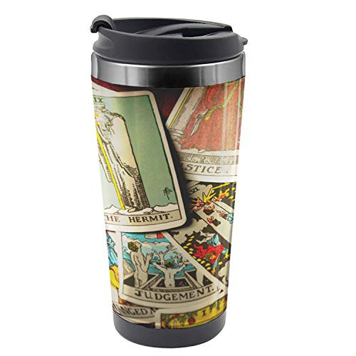 Lunarable Tarot Card Travel Mug  Pile of Mystical Motifs  Steel Thermal Cup  16 oz  Multicolor