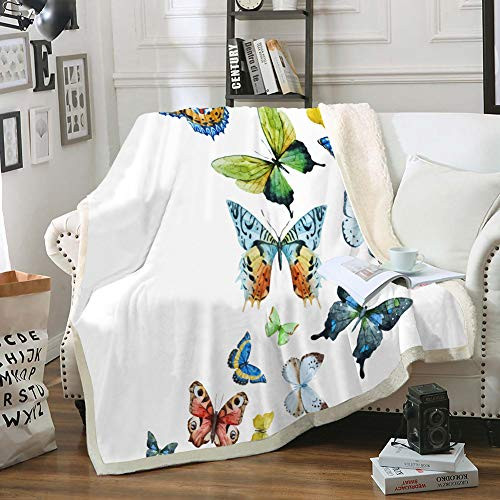 Butterfly Throw Blanket Butterfly Blanket Colorful Butterflies Printed Soft Sherpa Fleece Blanket Teens Adults Blanket for Bedroom Couch  Throw 50 inchx60 inch   Butterfly