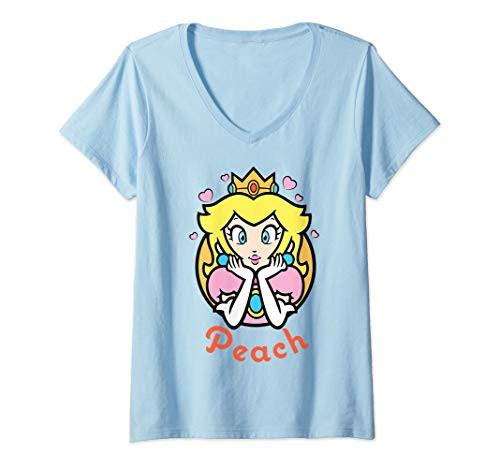 Womens Nintendo Super Mario Princess Peach Portrait V-Neck T-Shirt Womens Nintendo Super Mario Princess Peach Portrait V-Neck T-Shirt