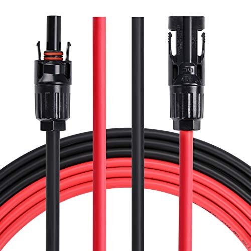 BTSKY 20 Feet 10AWG Extension Cable with Female and Male Connector Solar Panel Adaptor Kit Tool  20FT Red  plus 20FT Black