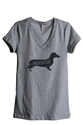 Thread Tank Dachshund Dog Silhouette Women s Relaxed V-Neck T-Shirt Tee Heather Grey Medium