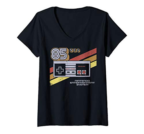 Womens Nintendo NES Controller Retro Stripe 85 V-Neck T-Shirt