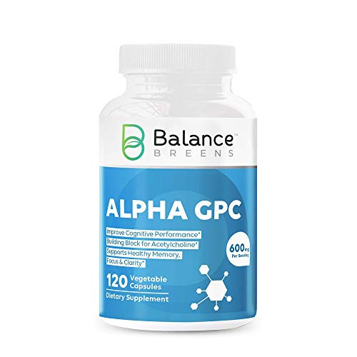 Balance Breens Alpha GPC Supplement 600 mg Capsules  120 Vegetable Capules - Essential Dietary Supplements  Supports Cognitive  Memory  and  Brain Function - Boosts Focus  and  Mood