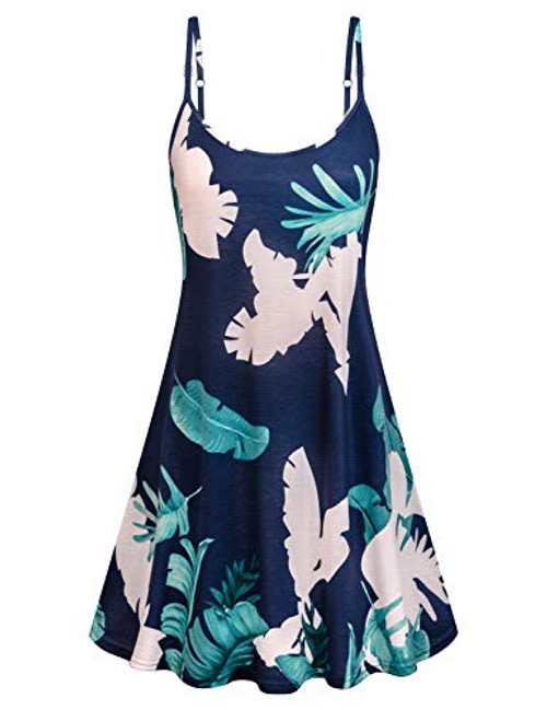 Tanst Sky Beach Dresses for Women  Sun Dress for Cruise Fashion 2020 Ladies Mini Sundress Elastic Aline Outfits Palm Leave Print Strappy Shift Sundresses Blue Large