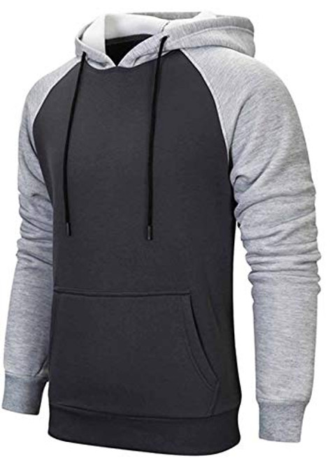 Mens Hoodies Pullover Sweatshirts Color Block Patchwork with Kanga Pocket Tops Dark Grey L