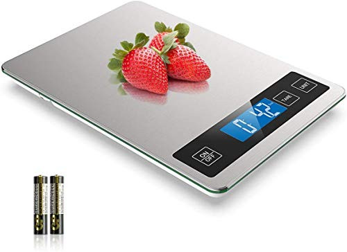 Digital Food Scale with Stainless Steel Weighing Platform. Digital Kitchen Scale Weighs In Pounds  Ounces  or Grams To 22lbs 10kgs . Batteries Included.