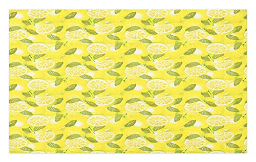Ambesonne Spring Doormat  Fresh Lemon Slices with Leaves Background Soft Fruit Summer Tasteful Design  Decorative Polyester Floor Mat with Non-Skid Backing  30 inch X 18 inch  Yellow Fern Green