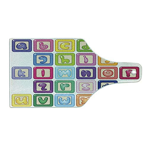 Ambesonne Educational Cutting Board  Colorful Lower Case Alphabet Blocks Cute Kids Font Abc Cartoon Style Typography  Decorative Tempered Glass Cutting and Serving Board  Wine Bottle Shape  Multicolor