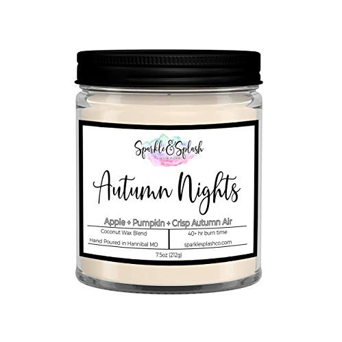 Autumn Nights Coconut Wax Candle 7.5oz Scented Candle for Home Fragrance Hand Poured Clean Burning Natural Wax Candle Apple Pumpkin Scent