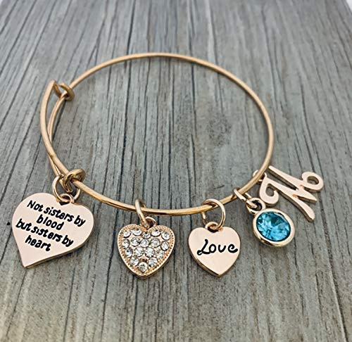 Personalized Best Friend Birthstone and Letter Charm Bracelet- Not Sisters By Blood But Sisters By Heart Bracelet for Women- Friend Jewelry- Perfect Gift for Her Personalized Best Friend Birthstone and Letter Charm Bracelet- Not Sisters By Blood But Sisters By Heart Bracelet for Women- Friend Jewelry- Perfect Gift for Her