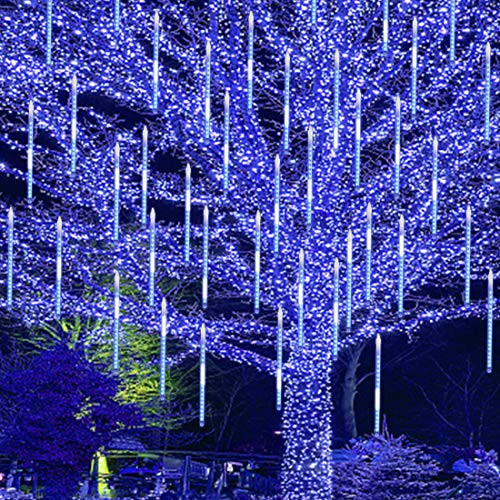 Blissun Falling Rain Lights  Meteor Shower Rain Drop Lights  30cm 8 Tubes 288 LED Icicle Cascading Snow Falling Lights for Christmas Halloween Garden Trees Wedding Party Decorations  Blue