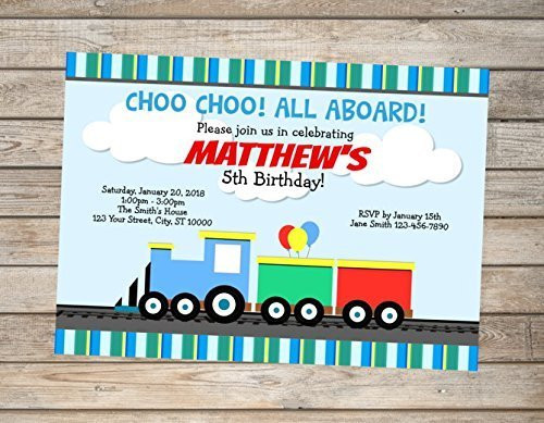 Train Birthday Invitation  Custom Choo Choo Train Birthday Party Invitation  All Aboard  Train Invites