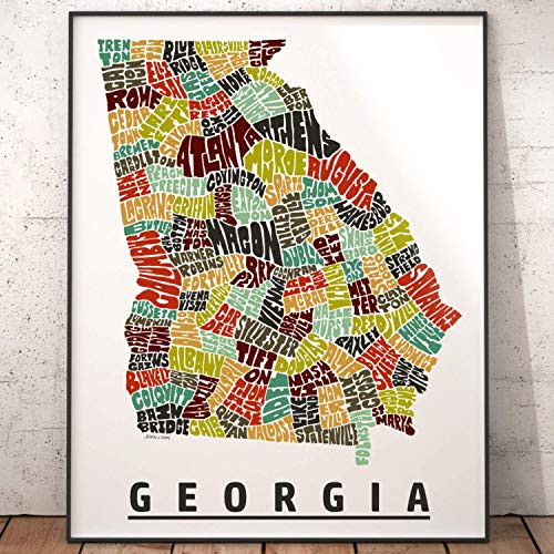 Georgia map art print  signed print of my original hand drawn Georgia typography map art