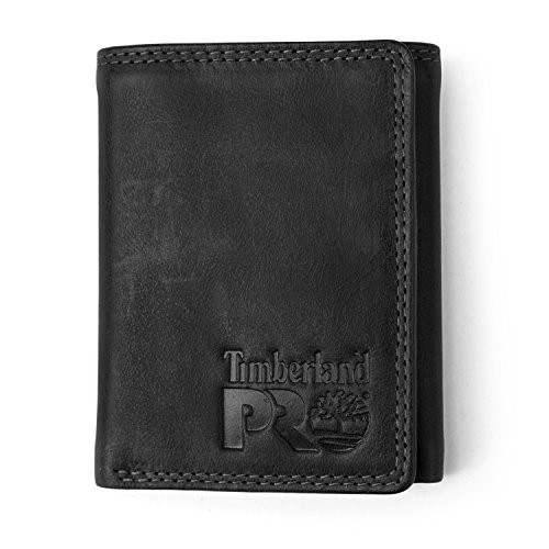 Timberland PRO Men s Leather Trifold Wallet with ID Window  Black Bullard  One Size