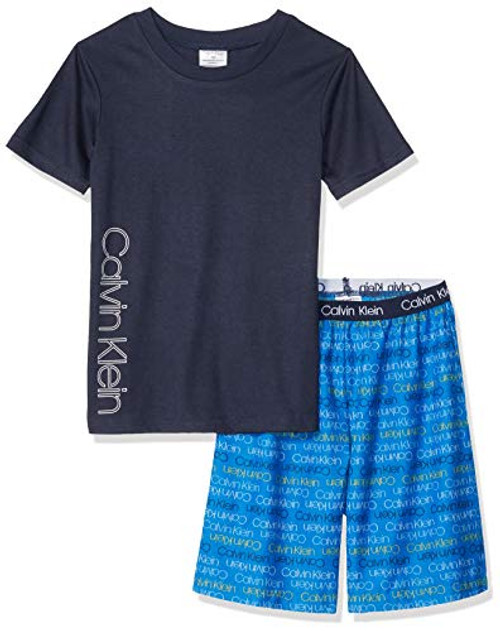 Calvin Klein Little Boys  2 Piece Sleepwear Top and Bottom Pajama Set Pj  Black  CK Victoria Iris Logo  Large  10 12