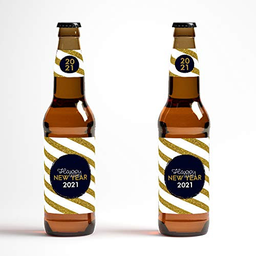 Gold and Black Stripes New Years Beer Bottle Labels