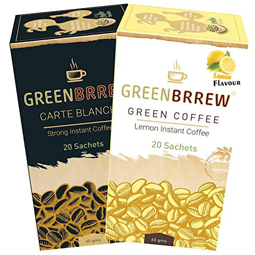 Greenbrrew Healthy 100 percent Natural Strong Unroasted Green Coffee - CARTE BLANCHE and Lemon Instant Coffee Each Pack 60g 20 Sachets per Pack - Pack of 2 Greenbrrew Healthy 100 percent Natural Strong Unroasted Green Coffee - CARTE BLANCHE and Lemon Instant Coffee Each Pack 60g 20 Sachets per Pack - Pack of 2