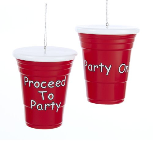 Kurt Adler 4 Inch 1 Set 2 Assorted Red Party Cup Blow Mold Ornaments