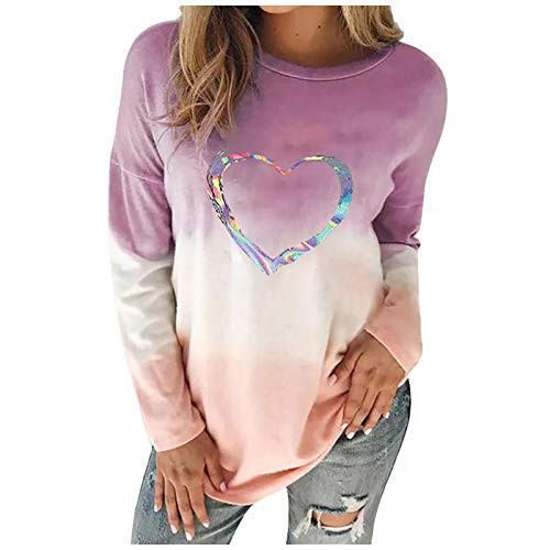 SALIFUN Women Pullover Tops Casual Color Block Tie Dye Crewneck Long Sleeve Shirt Loose Gradient Pullover Sweatshirt Top