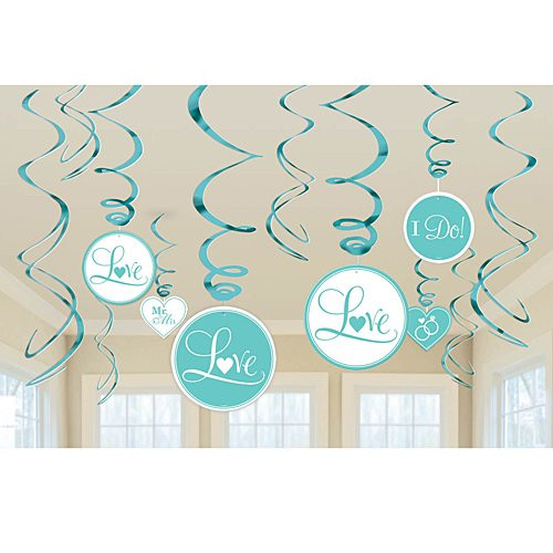 Amscan Lovely Robin s Egg Foil Swirl Wedding Party Decorations, 12 Pieces, Foil, Blue, 3 Swirls w/Paper Cutouts, 7" 3 Swirls w/Paper Cutouts, 5" by